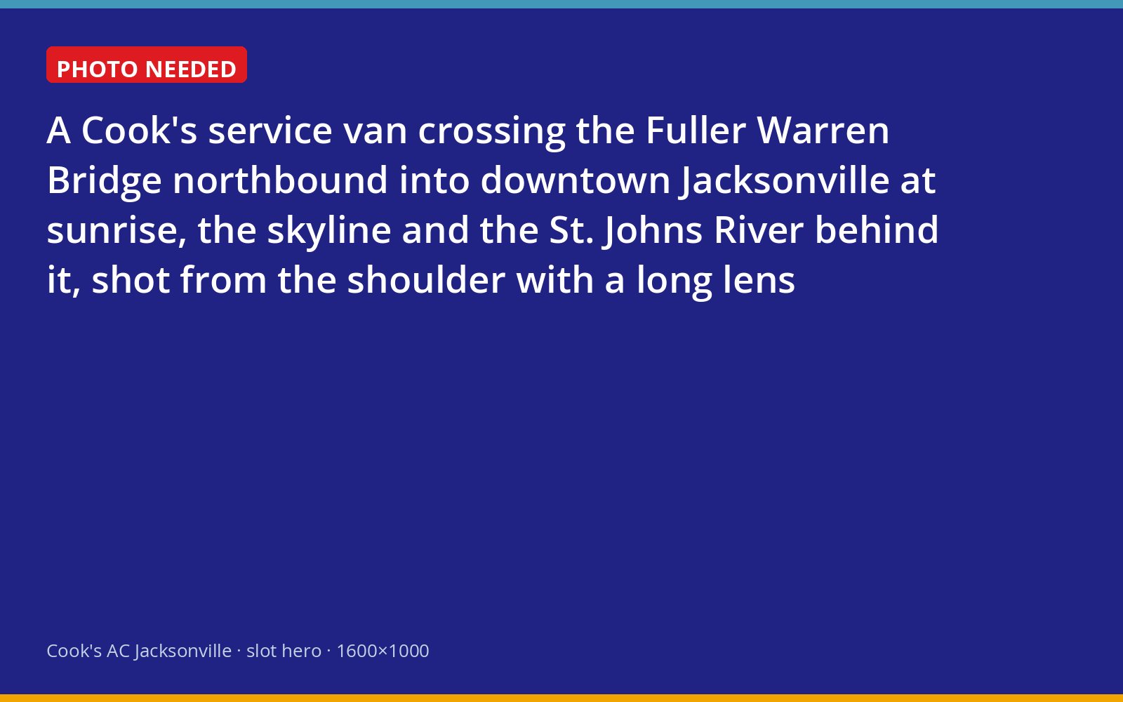 Cook's Air Conditioning & Heating van crossing into downtown Jacksonville at sunrise