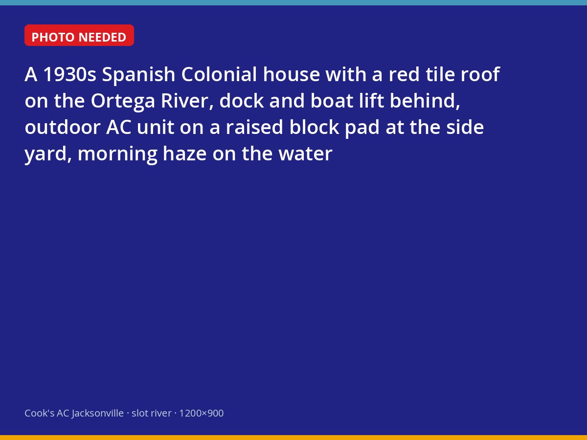 Elevated air conditioner beside a Spanish Colonial home on the Ortega River in Lake Shore