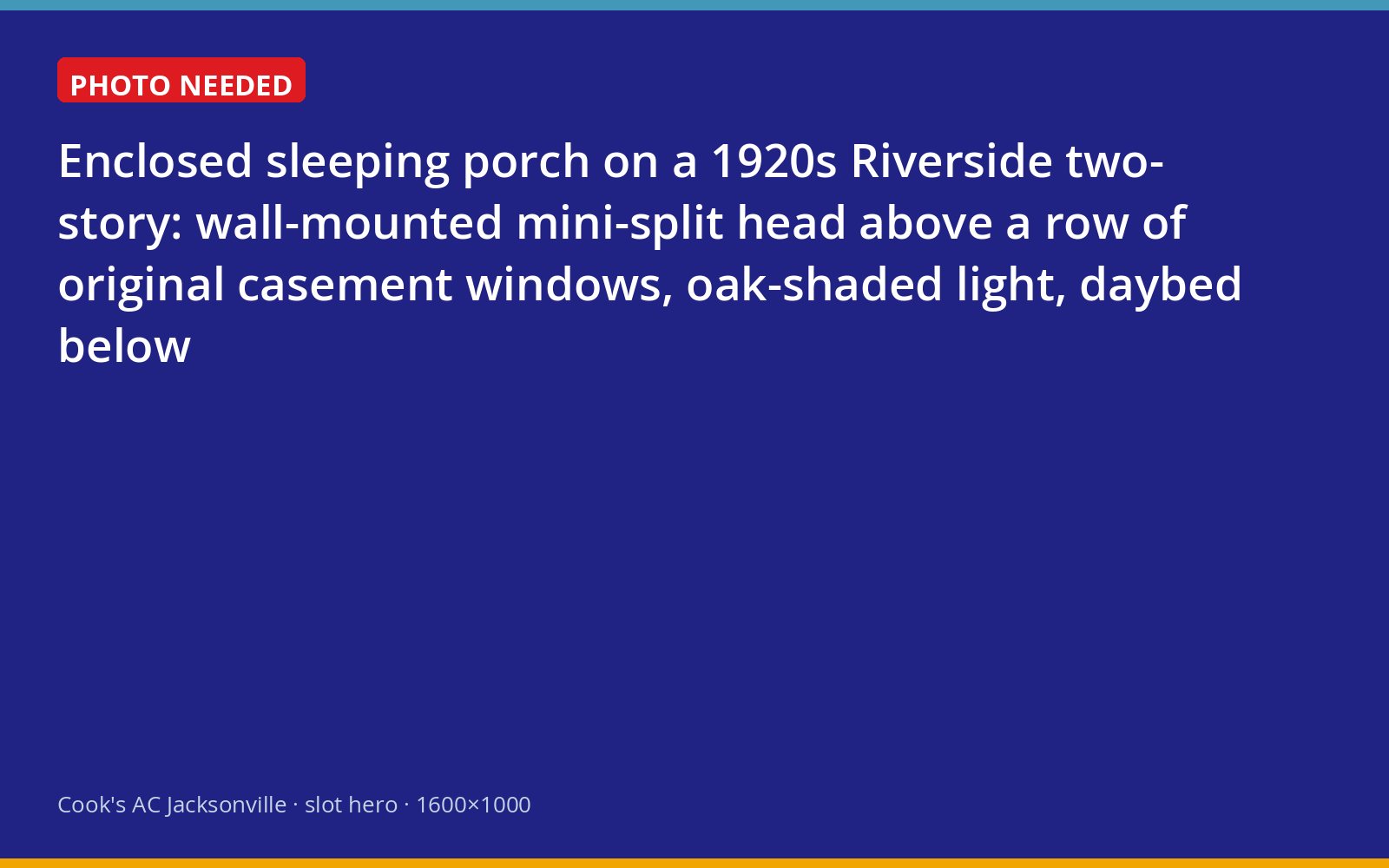 Wall-mounted mini-split head in an enclosed sleeping porch of a historic Riverside home in Jacksonville
