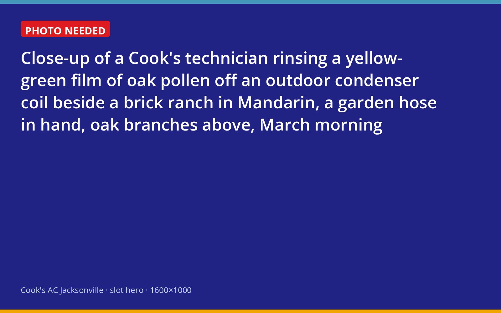 Cook's technician washing spring pollen off an outdoor AC coil at a Jacksonville home