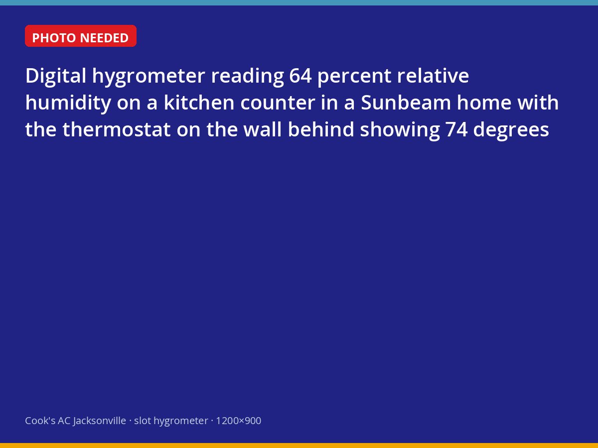 Hygrometer showing high indoor humidity in a Jacksonville home with the AC running