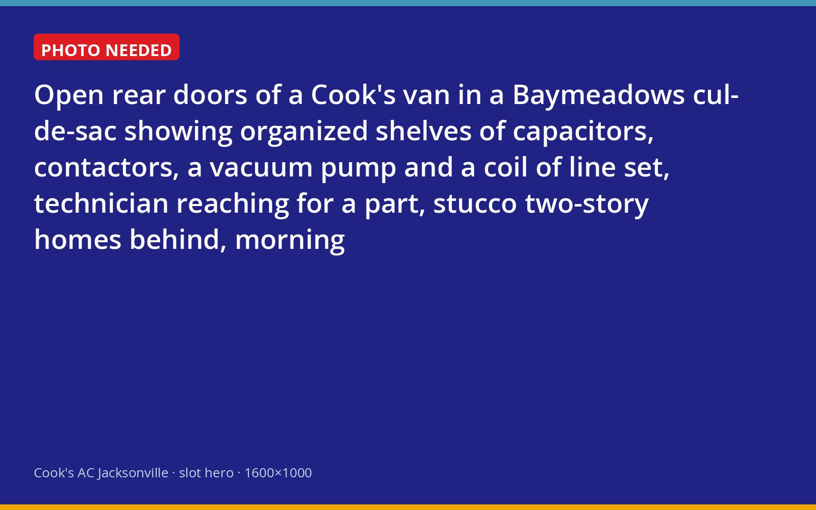 Stocked Cook's service van parked in a Jacksonville subdivision cul-de-sac